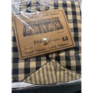 Park Designs Black/Tan Gingham Lined Scalloped Valance 58x15 Made in India